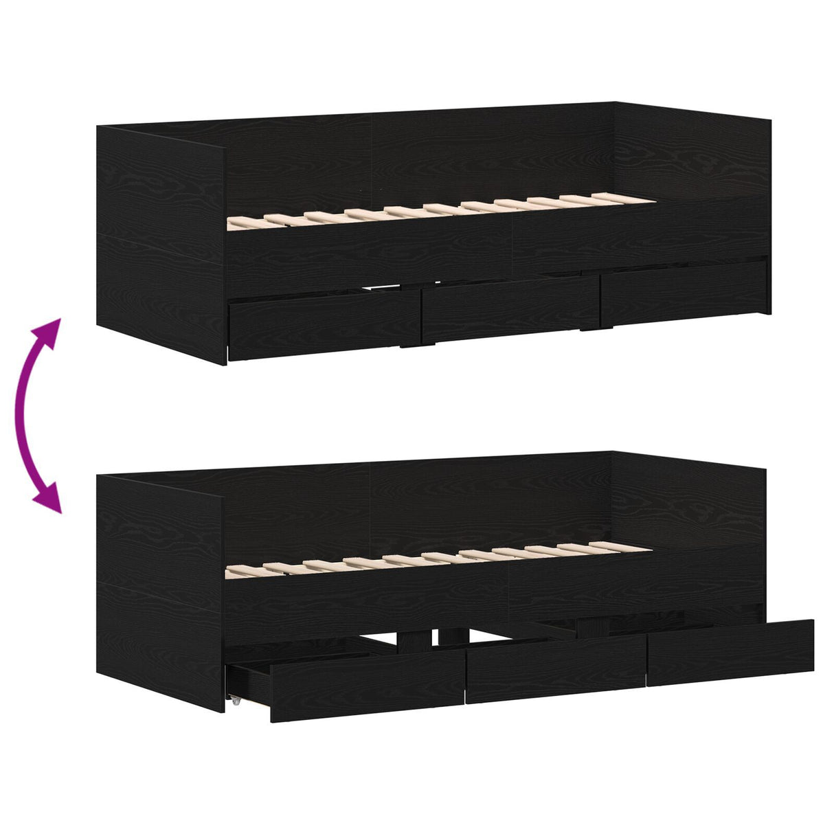 Daybed Black Oak Engineered Wood 90 X 200 Cm Durable Daybed