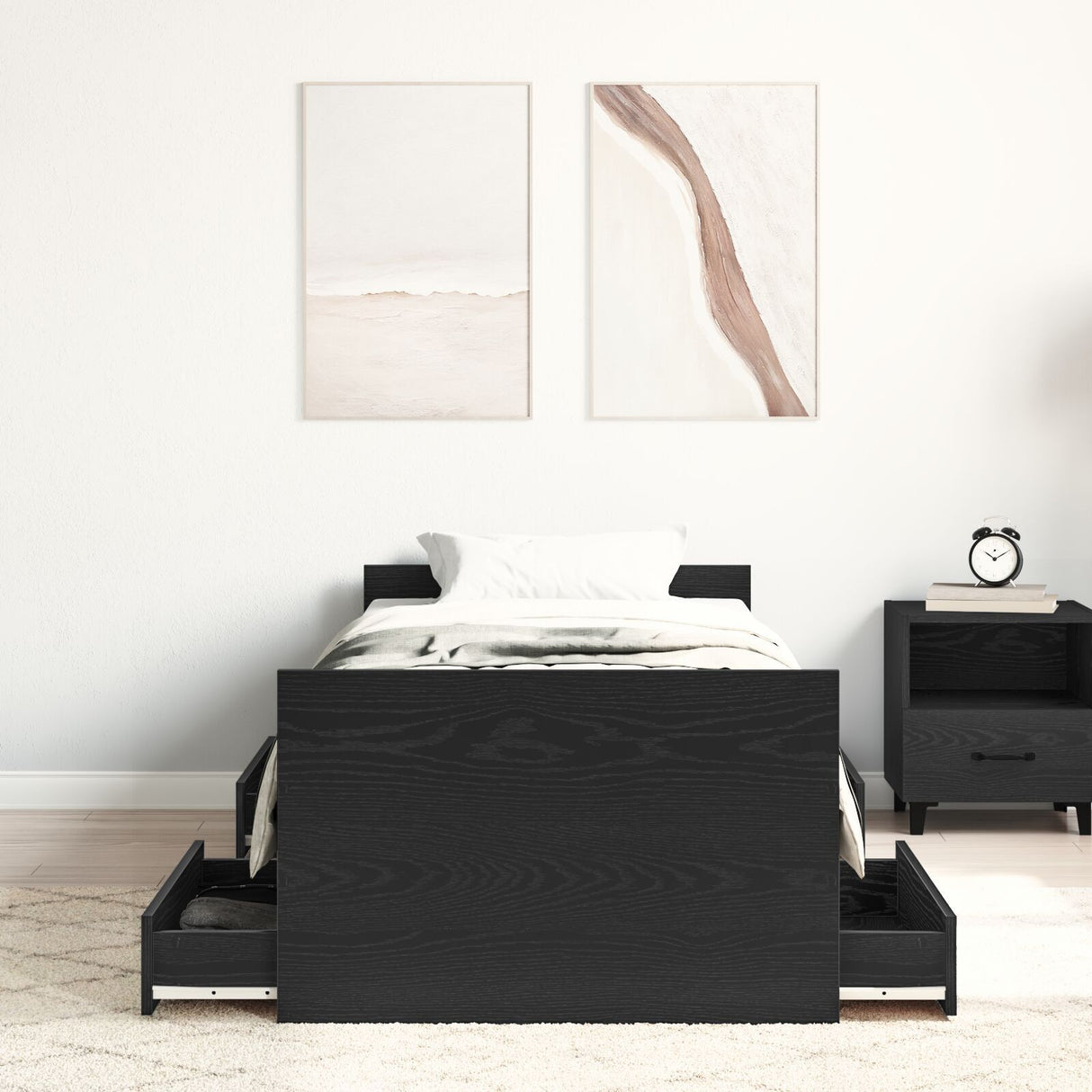 Bed Frame Without Mattress Black Oak 75X190 Cm Engineered Wood