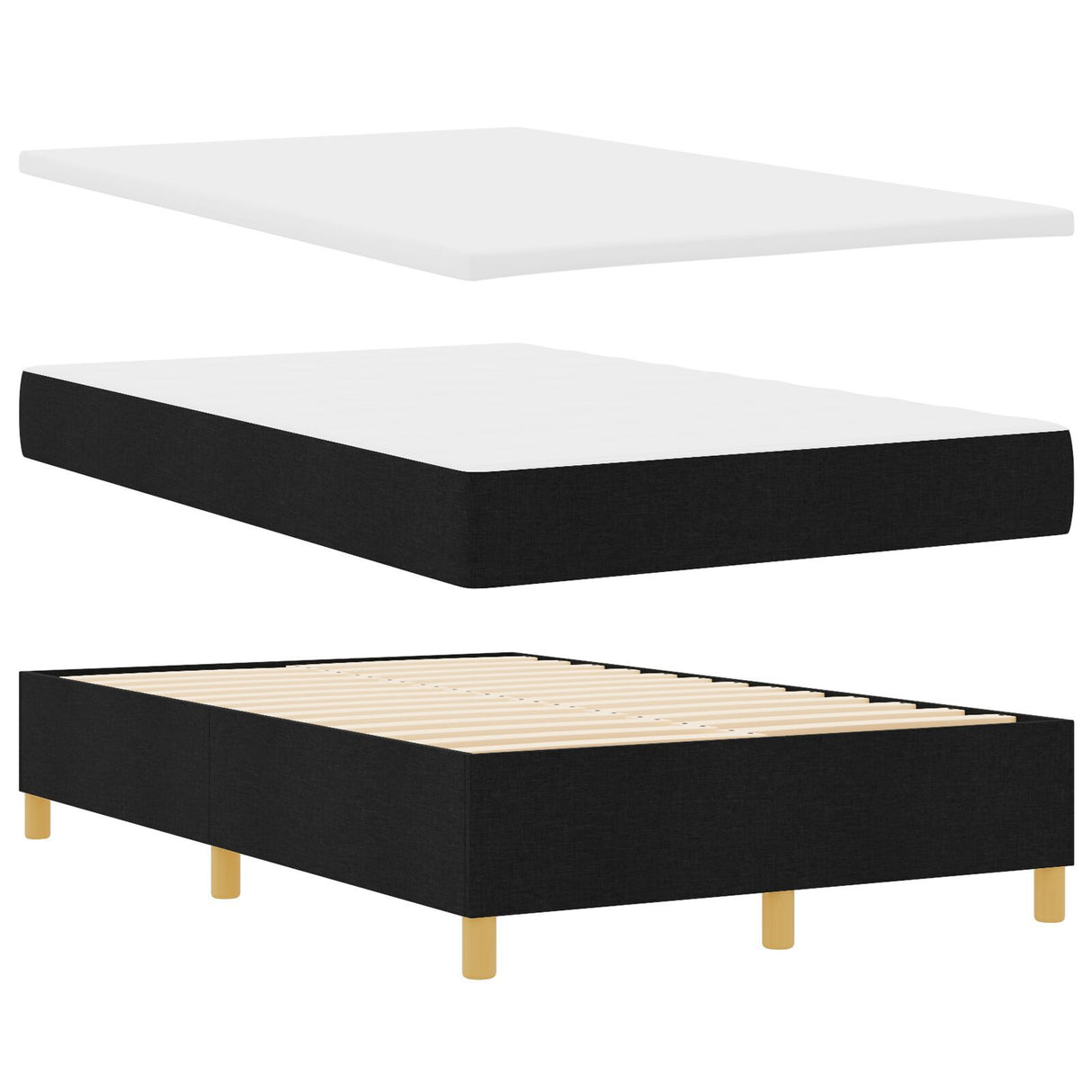 Box Spring Bed With Mattress & Led Black 120X190 Cm Fabric