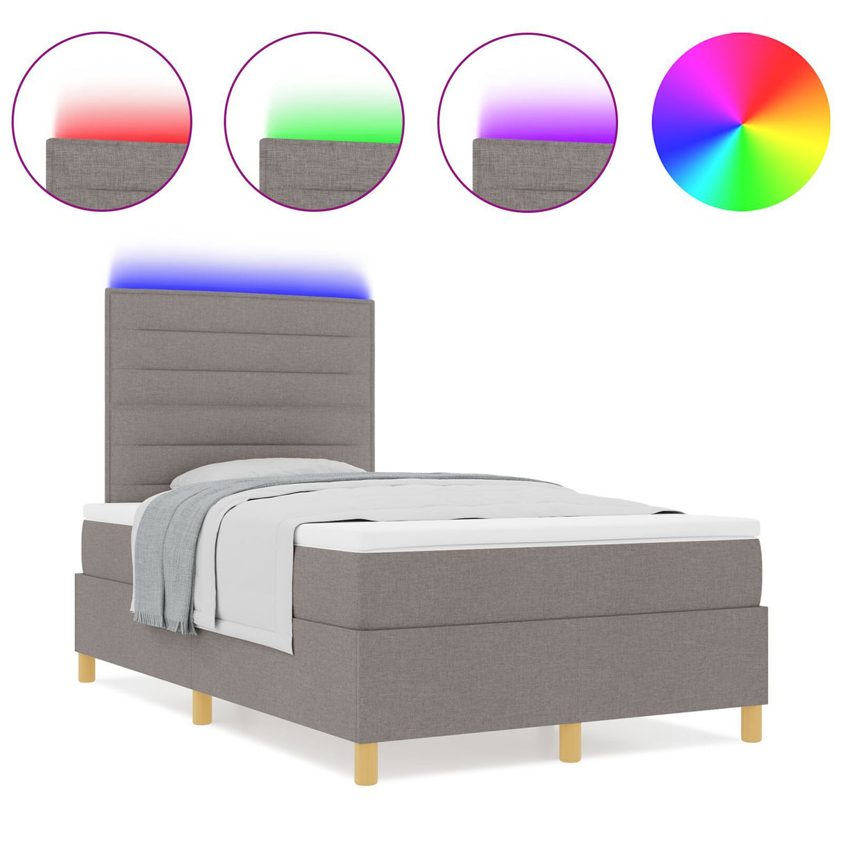 Box Spring Bed With Mattress & Led Taupe 120X200 Cm Fabric