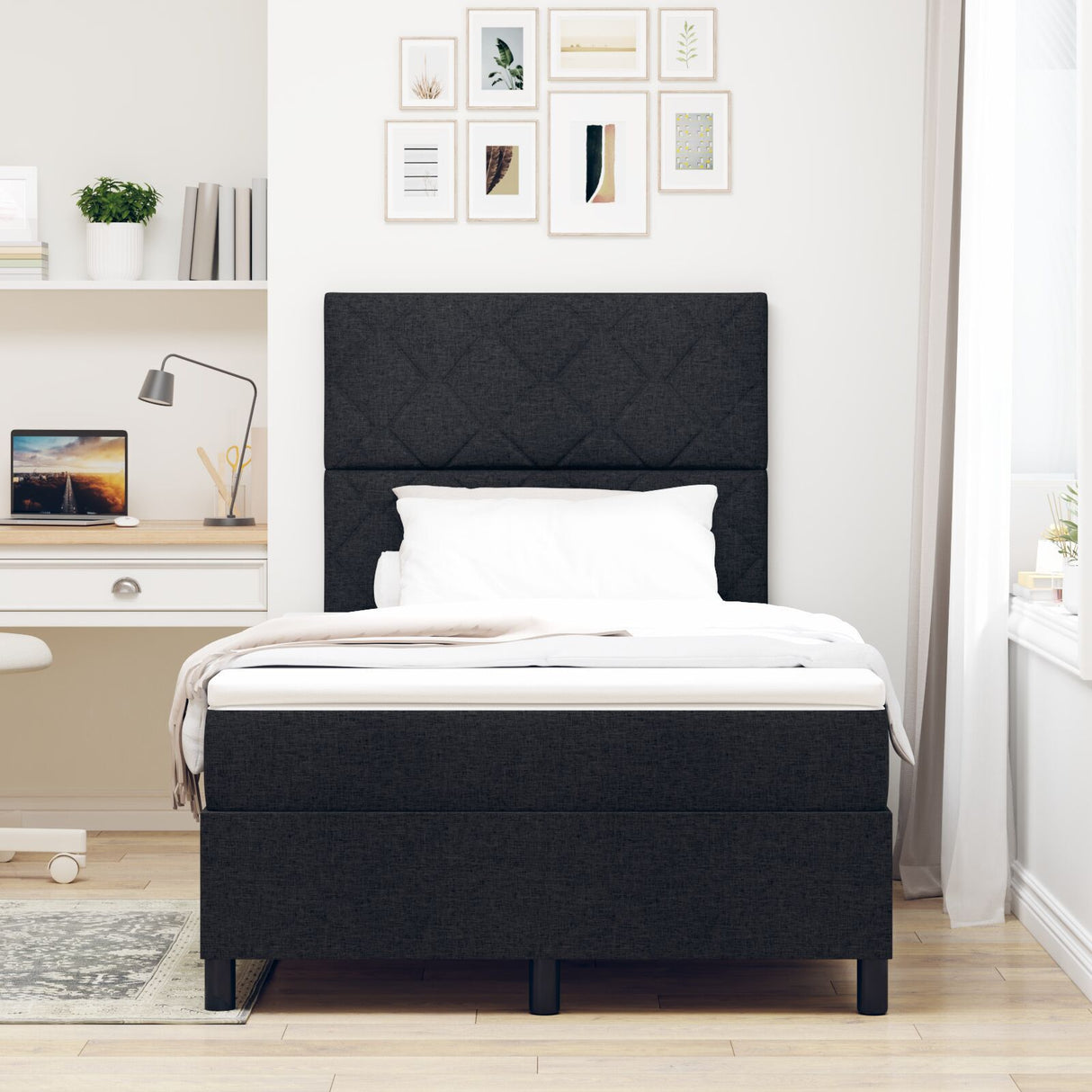 Box Spring Bed With Mattress & Led Black 120X200 Cm Fabric