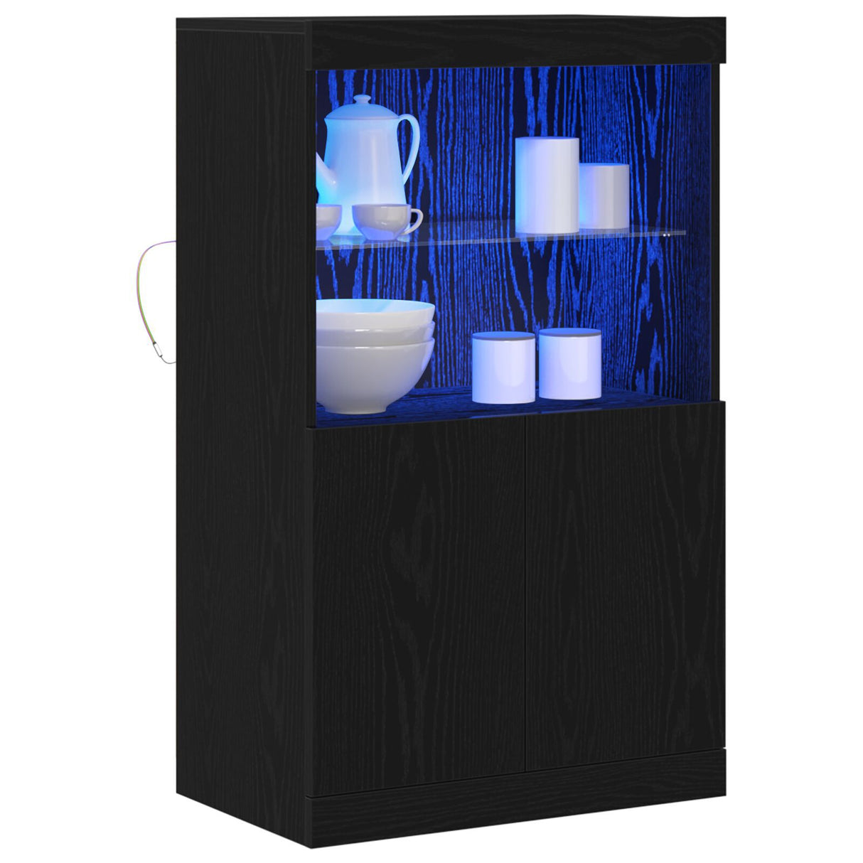 Sideboard With Led Lights Black Oak 60X37X100 Cm