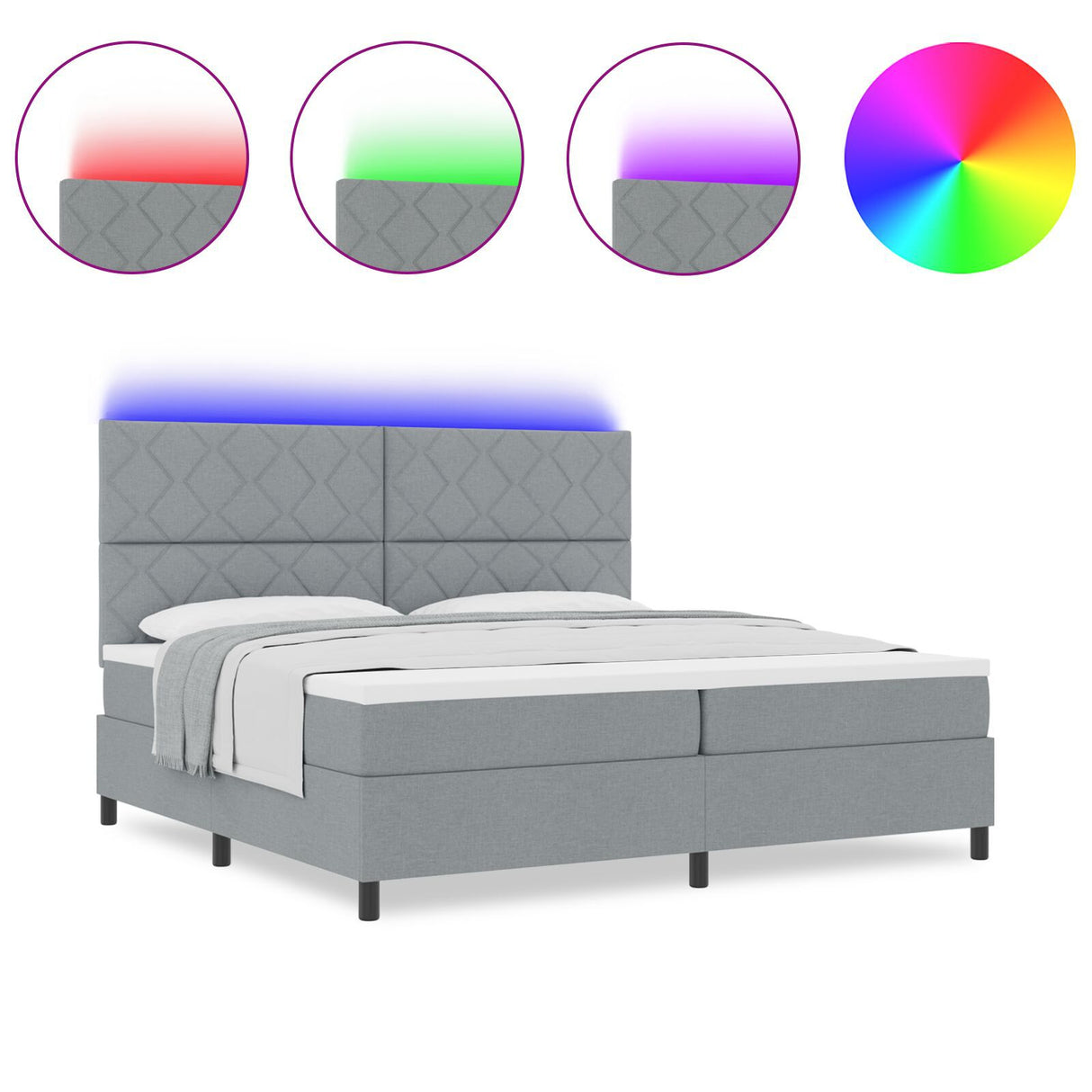 Box Spring Bed With Mattress & Led Light Grey 200X200 Cm Fabric