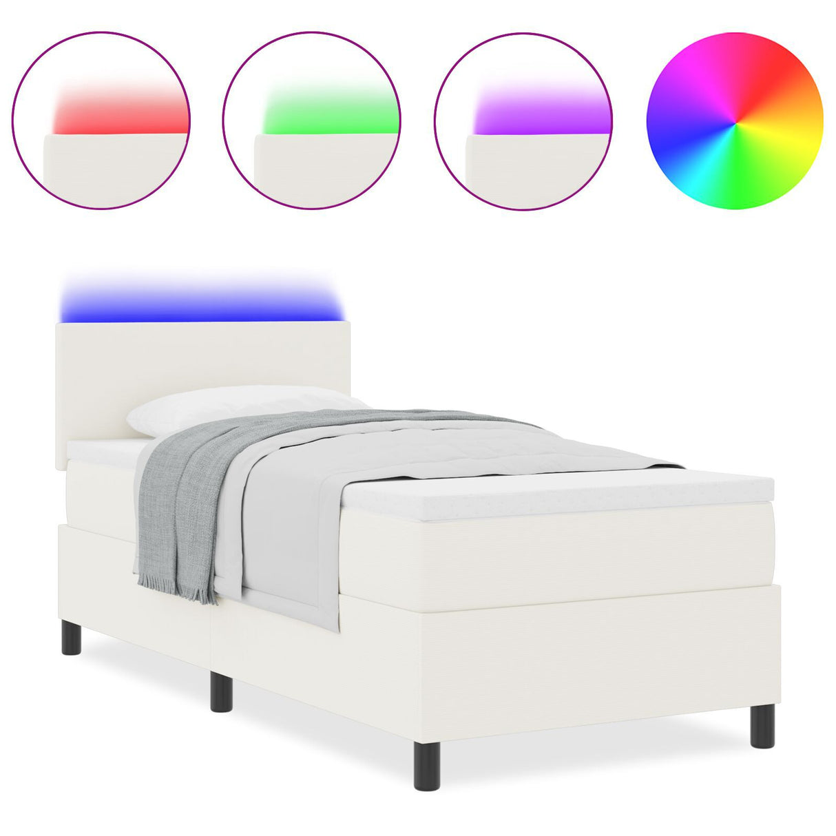 Box Spring Bed With Mattress & Led Corduroy Fabric