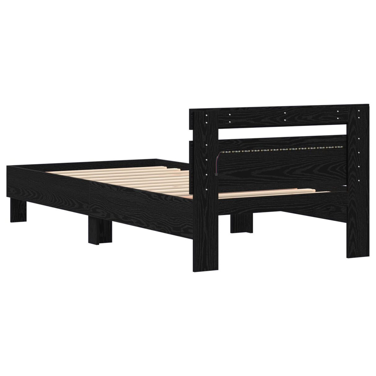Bed Frame With Led Lights Black Oak 75X190 Cm Engineered Wood
