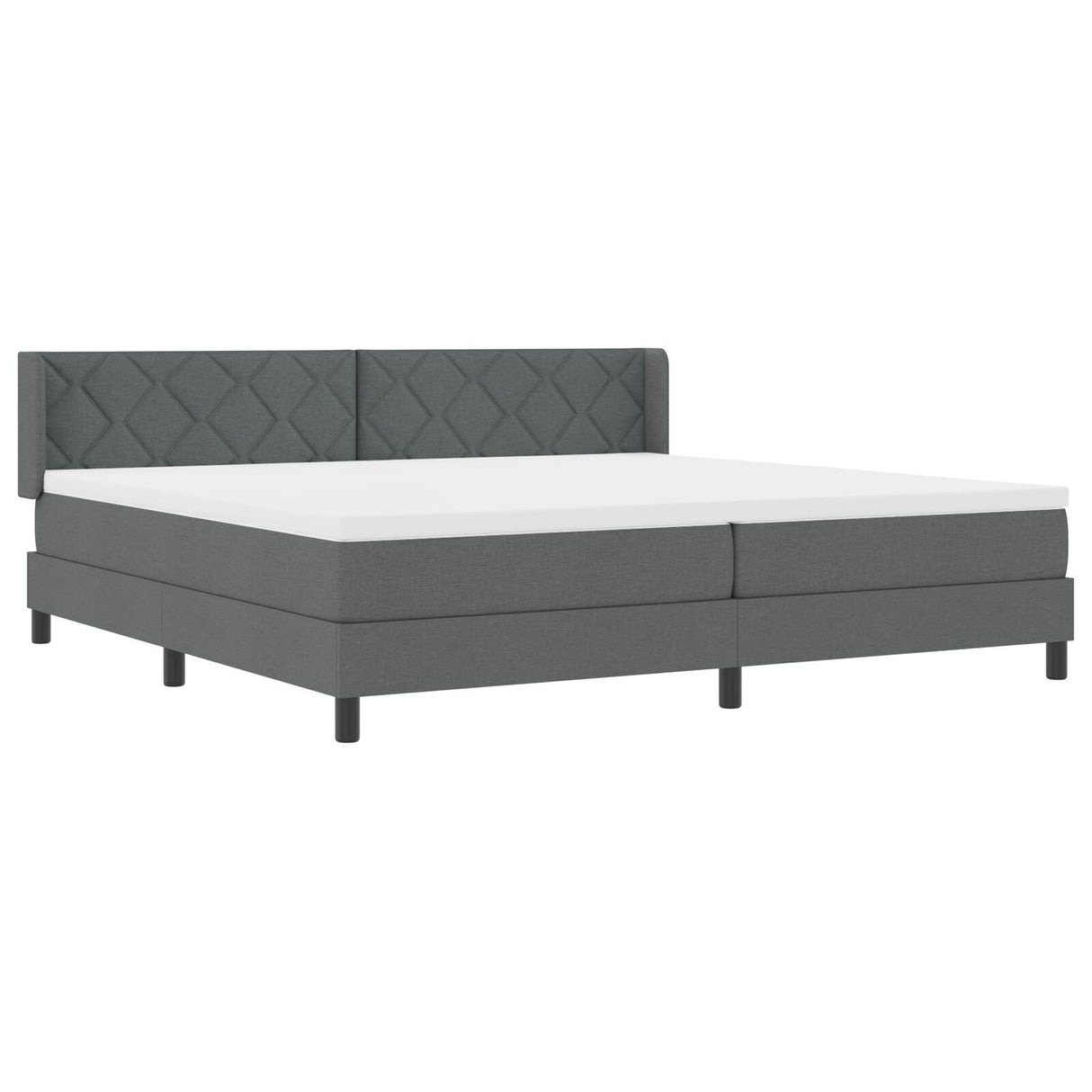 Box Spring Bed With Mattress Dark Grey 200X200 Cm Fabric, Headboard Diamond Blocks Design Dark Grey 200 Cm Fabric