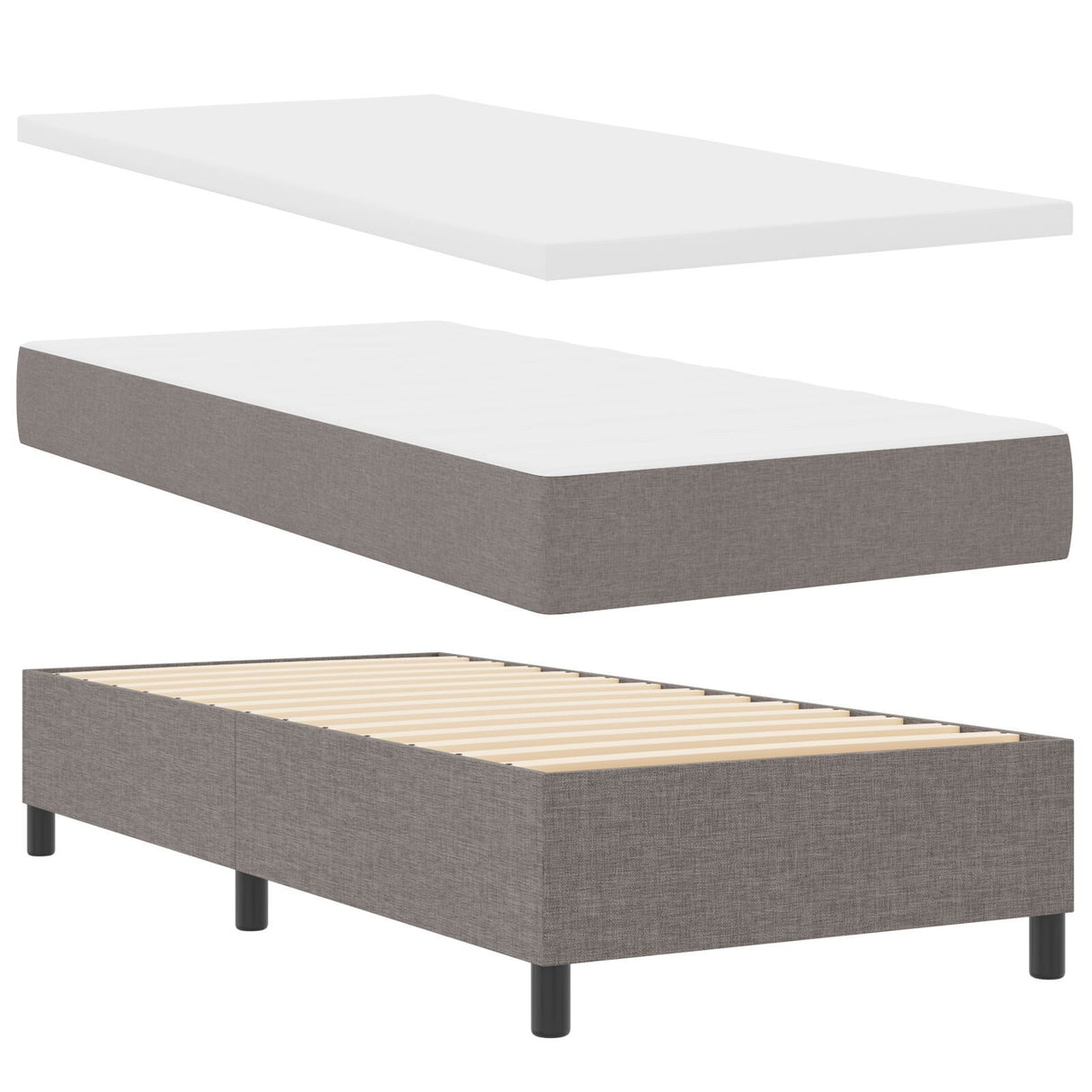Box Spring Bed With Mattress & Led Taupe 100X200 Cm Fabric