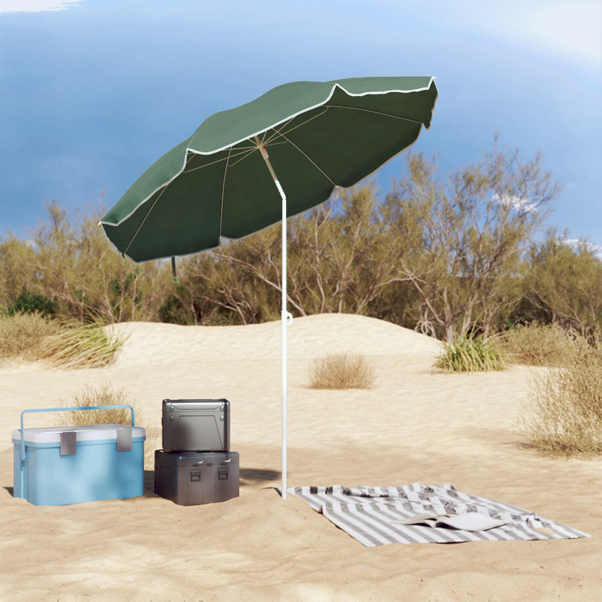 Beach Parasol With Metal Pole Green 161X193 Cm Polyester