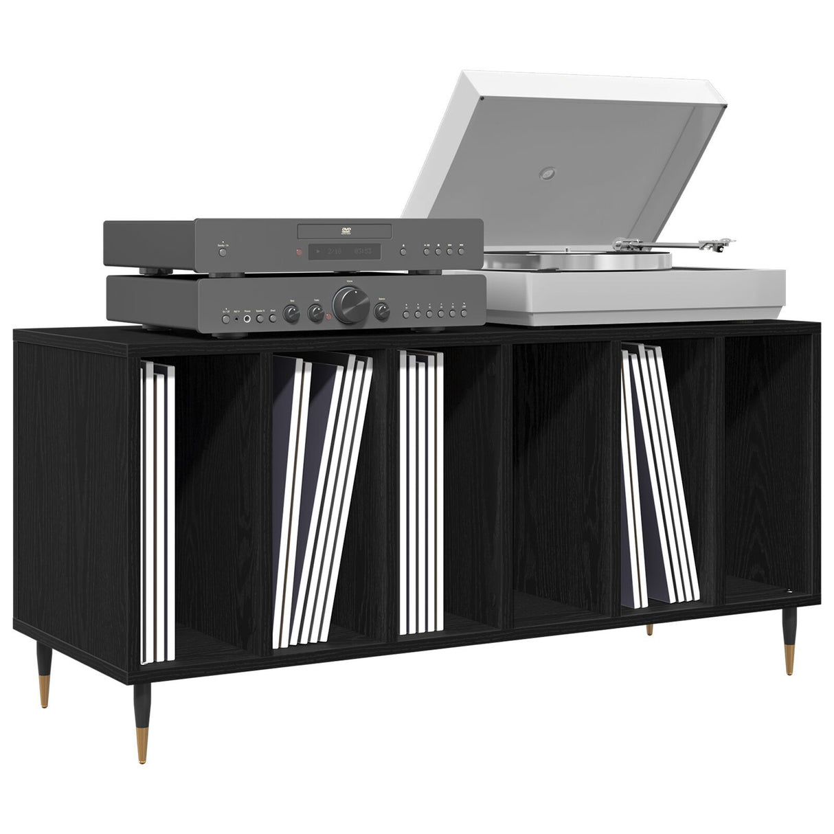 Record Cabinet Black Oak 100X38X48 Cm Engineered Wood