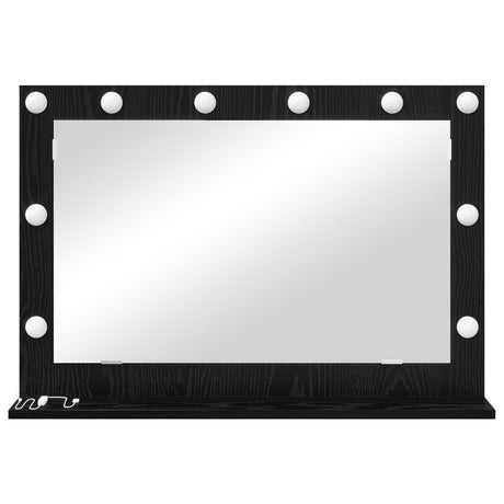 Vanity Mirror With Led Lights Black Oak 80X55X18 Cm