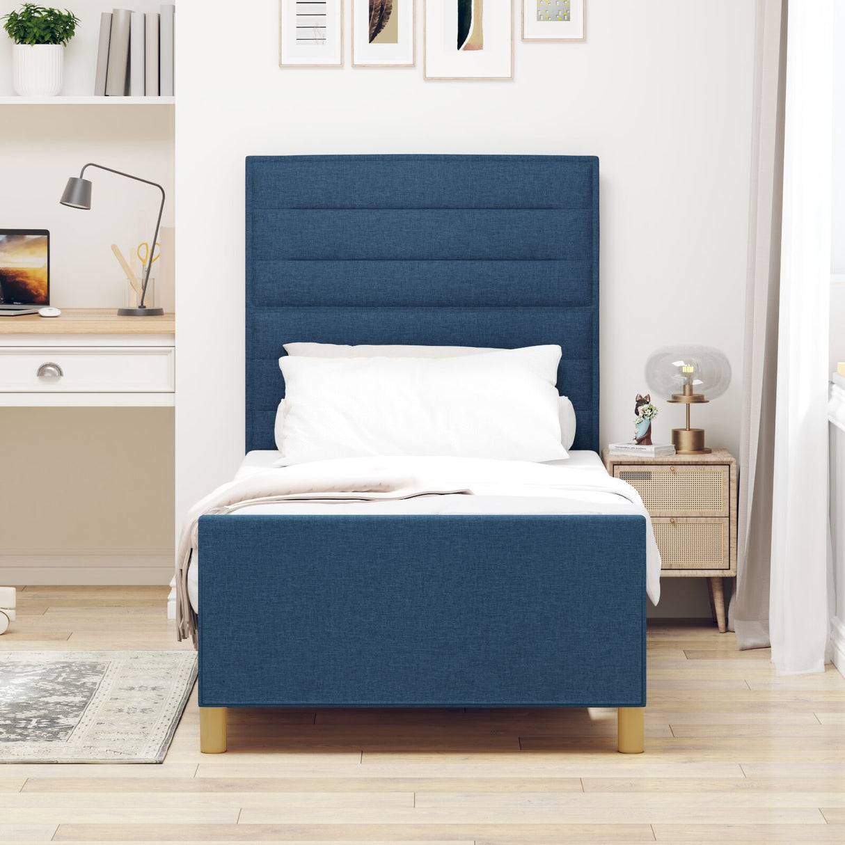 Blue Fabric Bed Frame 100X200 Cm