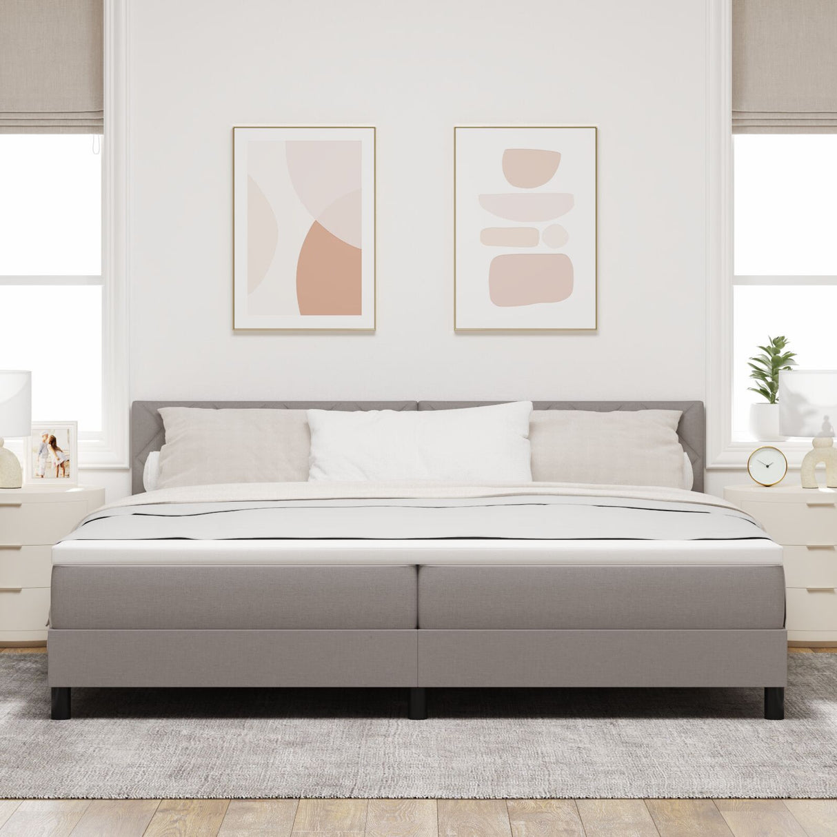 Box Spring Bed With Mattress & Led Taupe 200X200 Cm Fabric