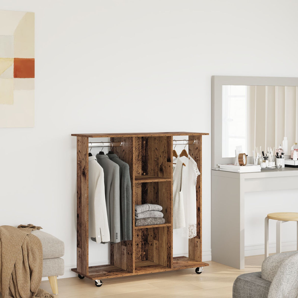 Wardrobe With Wheels Old Wood 102X38X110 Cm Engineered Wood