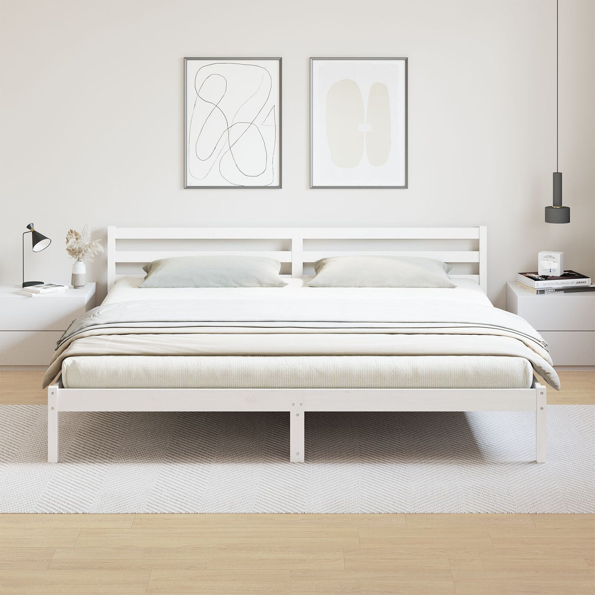 Bed Frame With Headboard White 200X220 Cm Solid Wood Pine