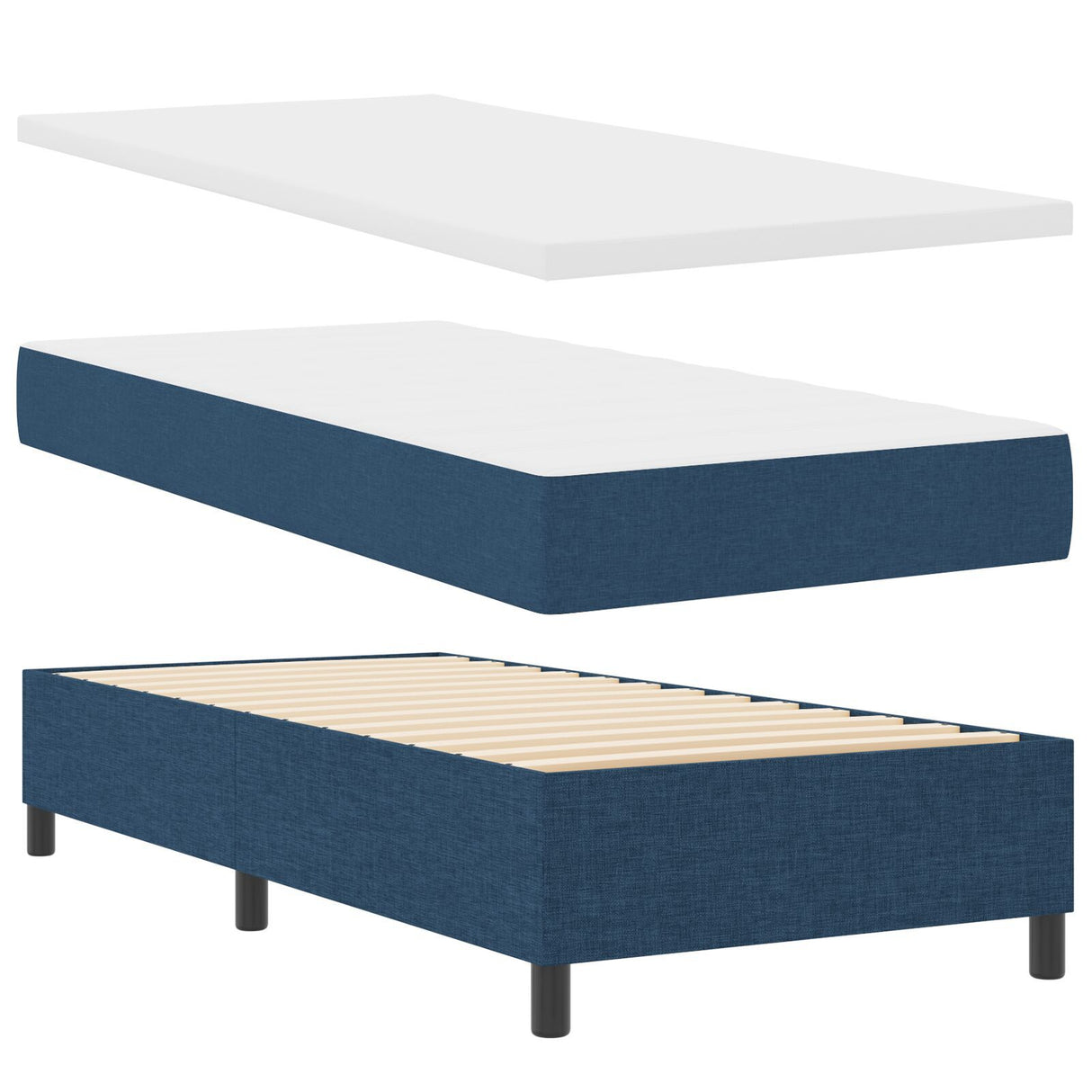 Box Spring Bed With Mattress & Led Blue 100X200 Cm Fabric