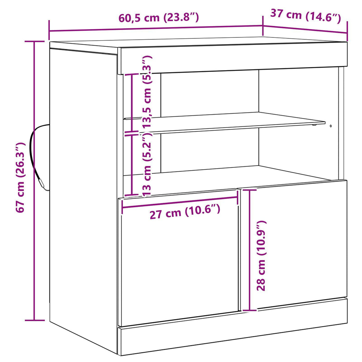 Sideboard With Led Lights Old Wood 60X37X67 Cm