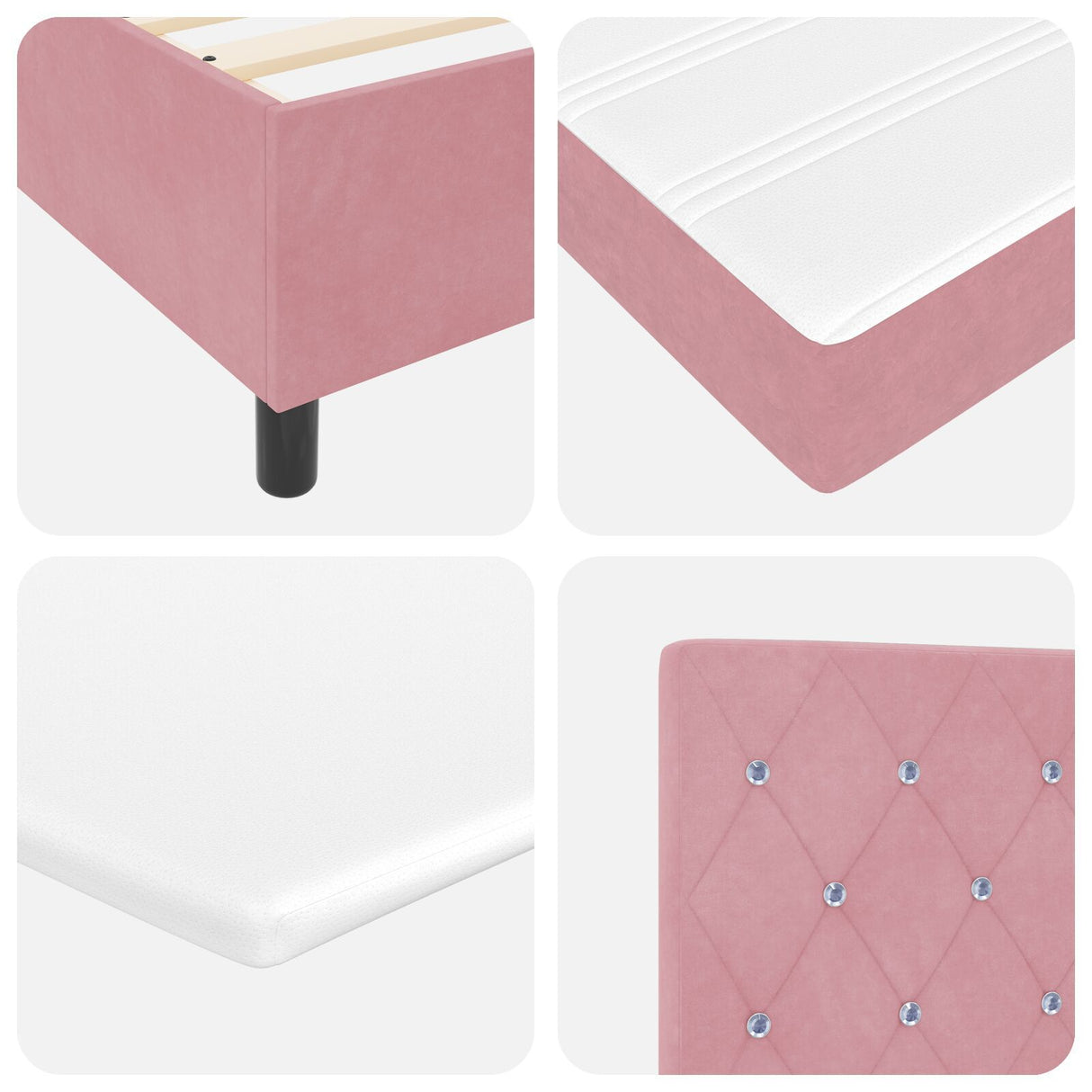 Box Spring Bed With Mattress & Led Pink 160X200 Cm Velvet