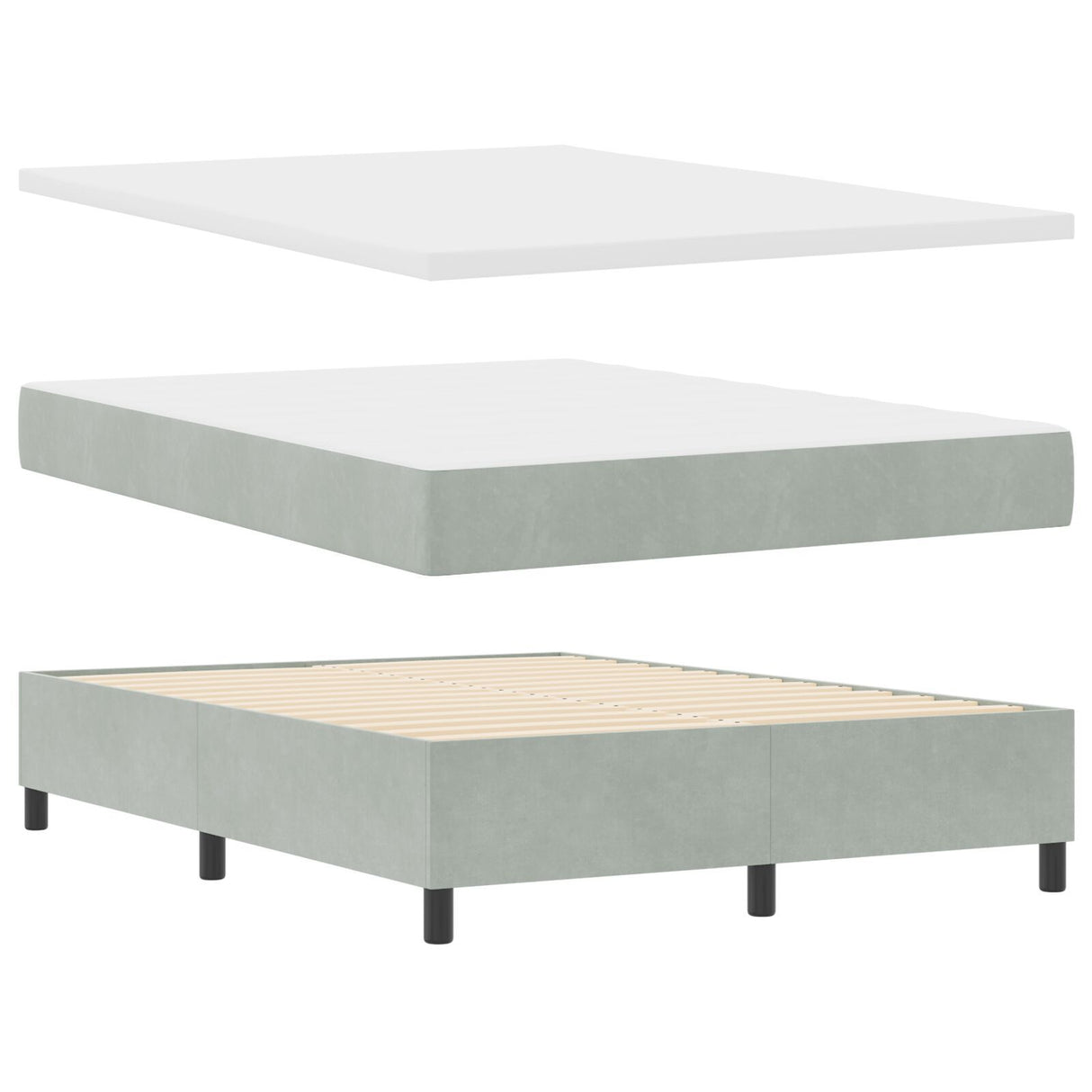Box Spring Bed With Mattress & Led Light Grey 140X190 Cm Velvet