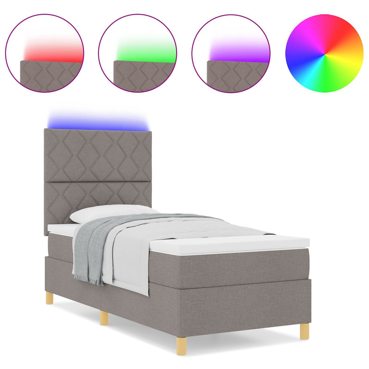 Box Spring Bed With Mattress & Led Taupe 100X200 Cm Fabric