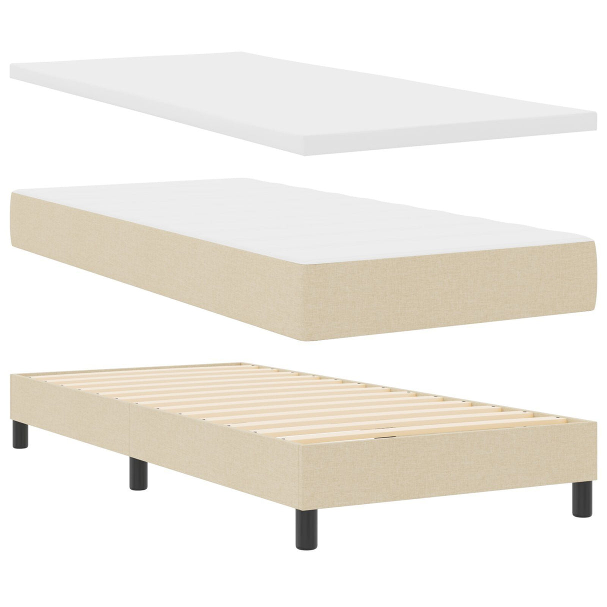 Box Spring Bed With Mattress & Led Cream 100X200 Cm Fabric