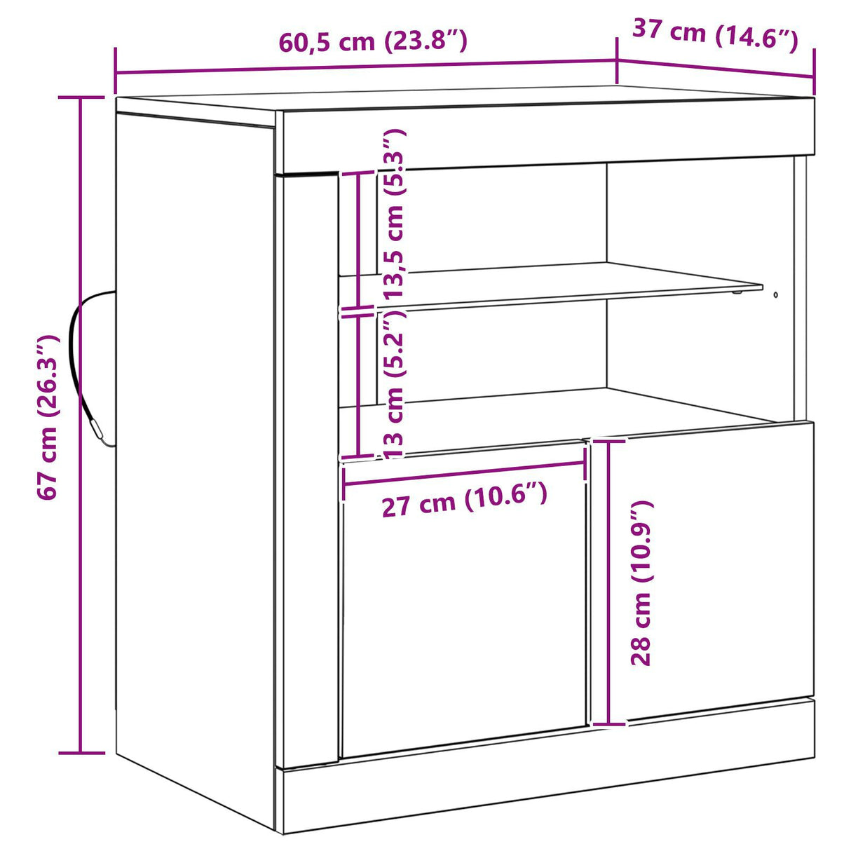Sideboard With Led Lights Old Wood 60,5X37X67 Cm