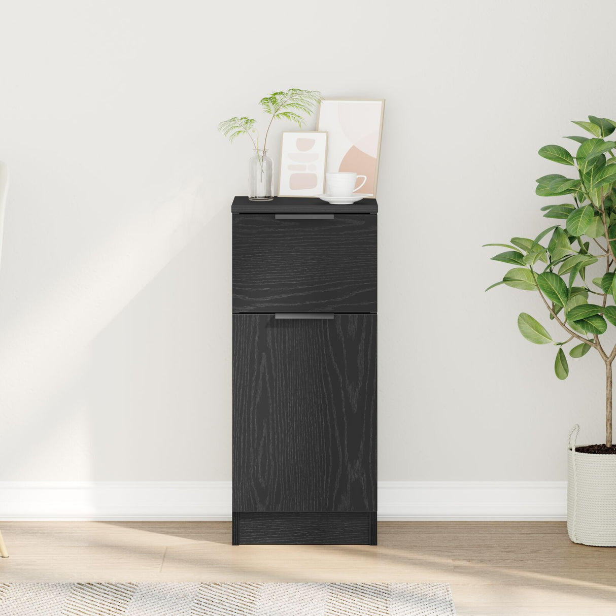 Sideboard Black Oak 30X30X70 Cm Engineered Wood