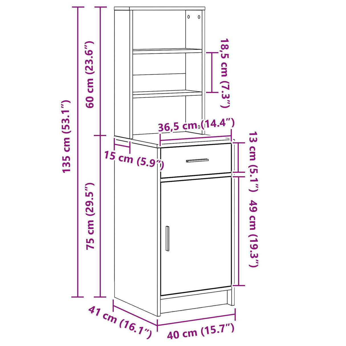 Tall Cabinet 40X41X135 Cm Made Of Engineered Wood