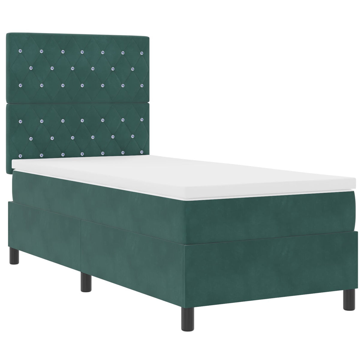 Box Spring Bed With Mattress & Led Dark Green 90X190 Cm Velvet
