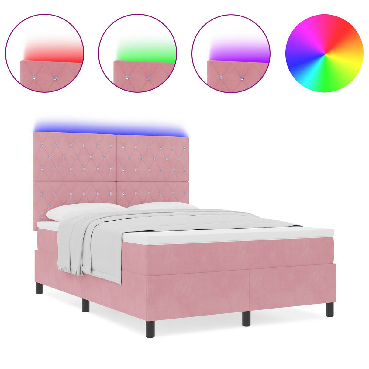 Box Spring Bed With Mattress & Led Pink 160X200 Cm Velvet
