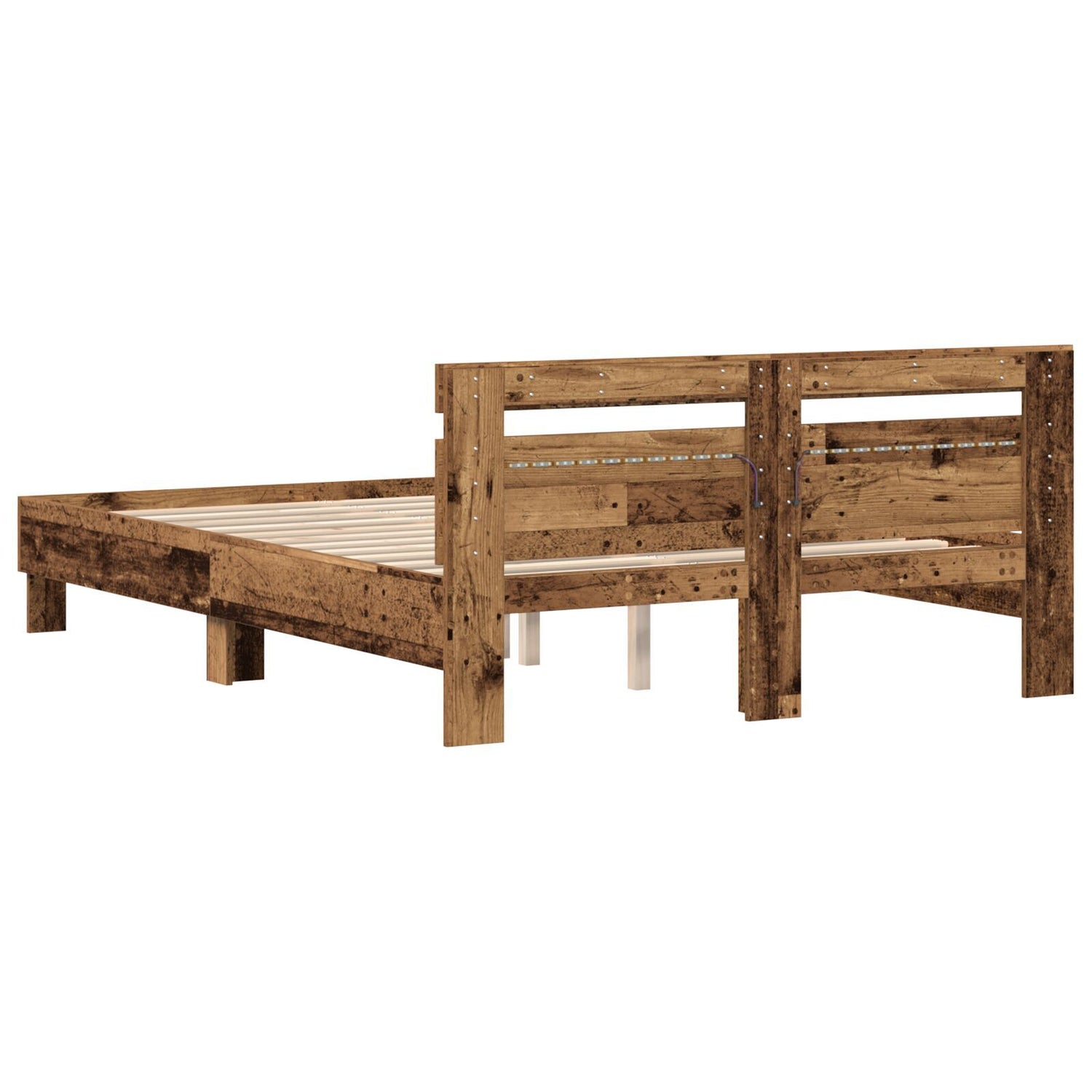 Wood Bed Frame Reclaimed Wood 140 X 190 Cm Convertible Bed Frame
