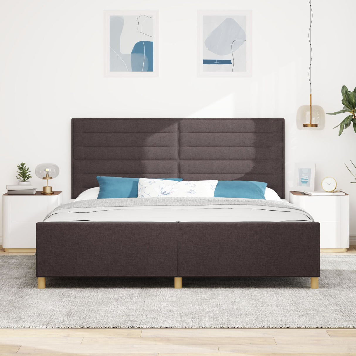 Bed Frame Dark Brown 200X200 Cm Fabric
