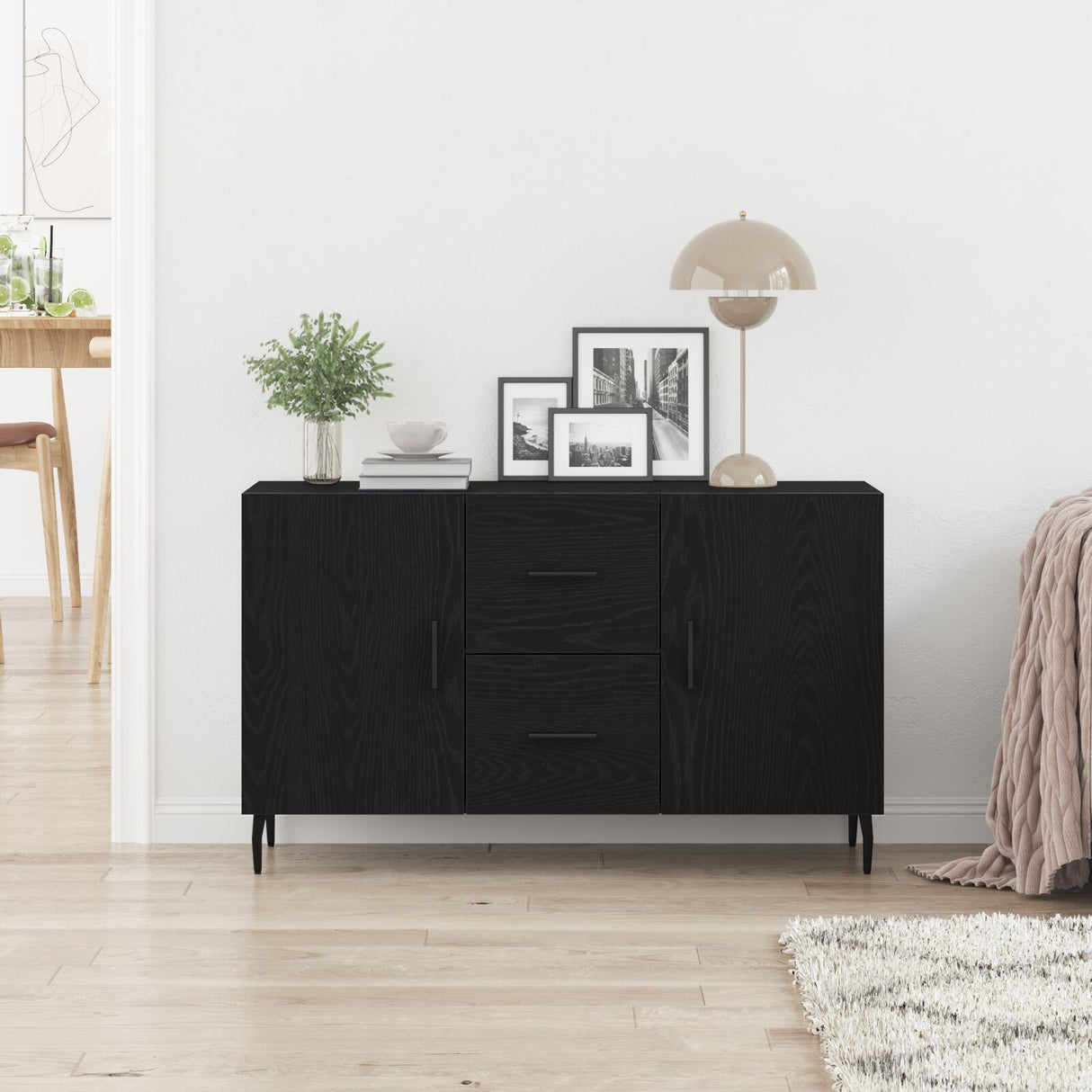 Black Oak Sideboard 100X36X60 Cm Made From Engineered Wood
