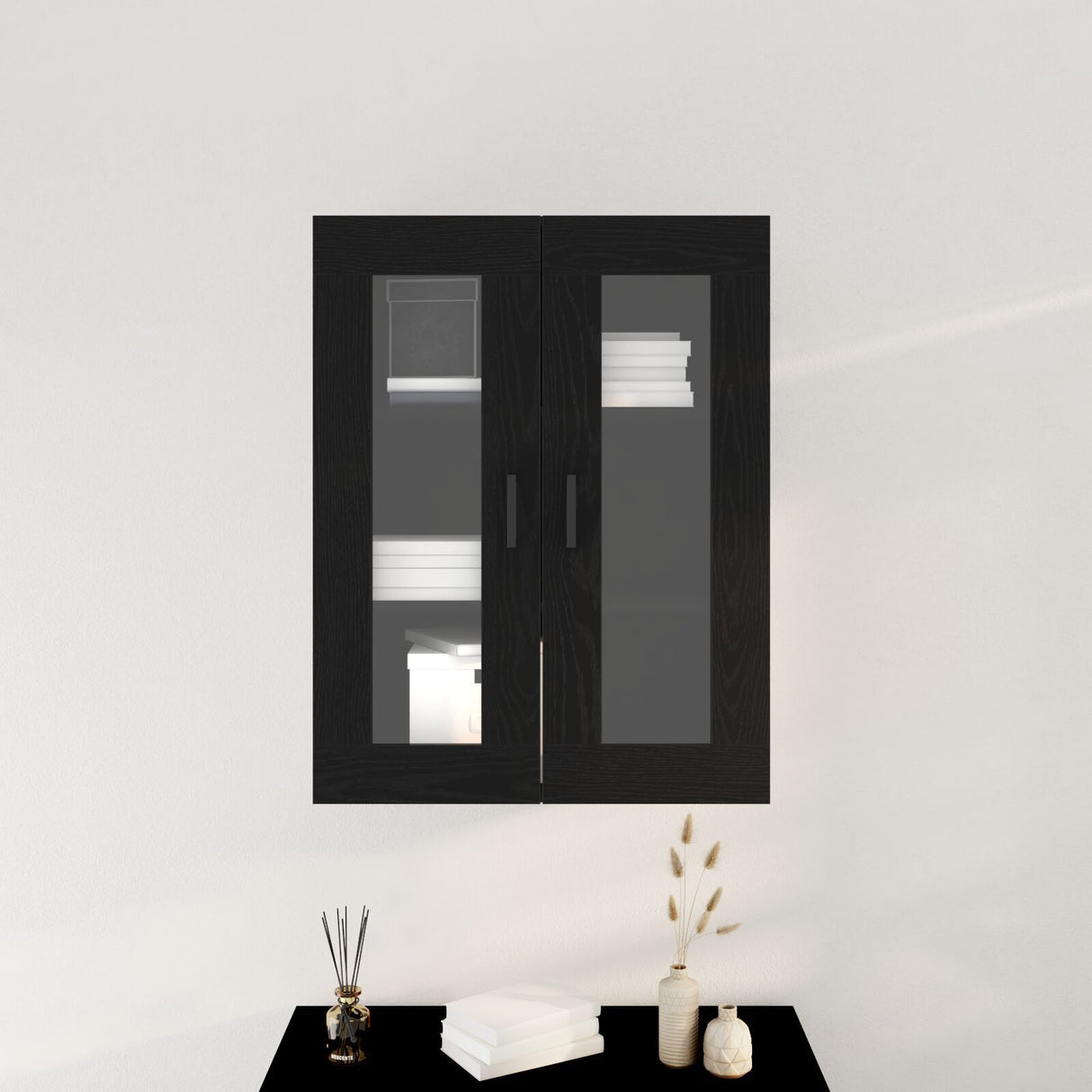 Wall-Mounted Cabinet With Glass Doors Black Oak 69.5X34X90 Cm