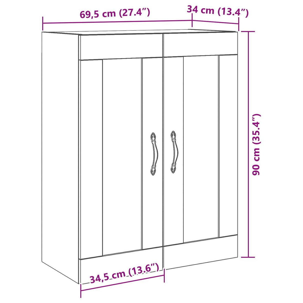 Wall-Mounted Cabinet With Glass Doors Black Oak 69,5X34X90 Cm