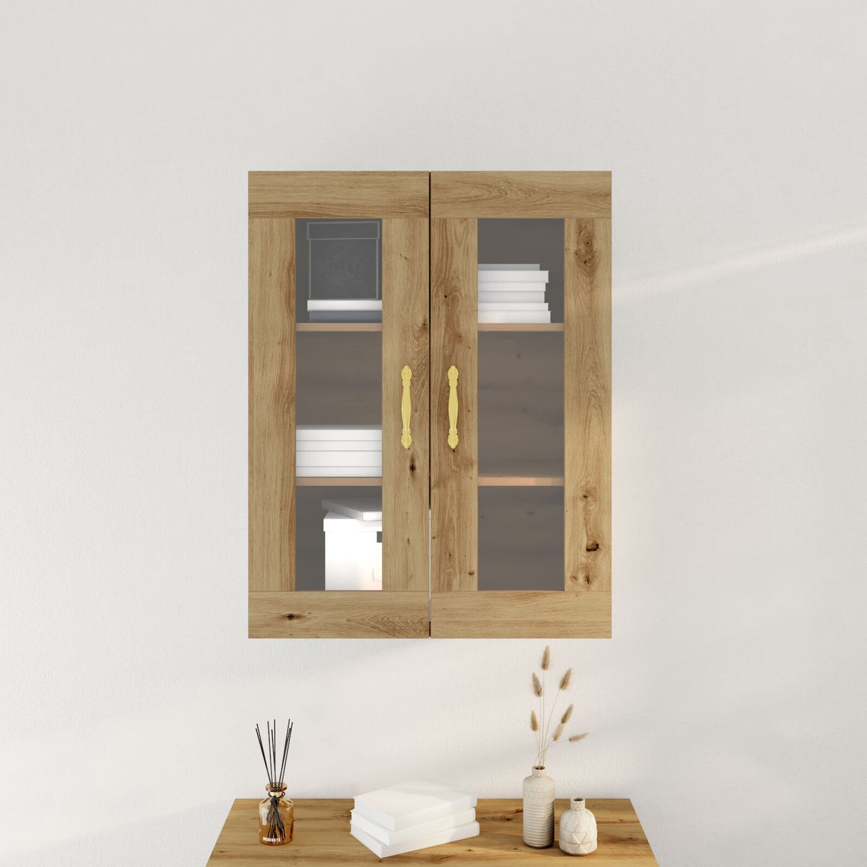 Wall-Mounted Cabinet With Glass Doors Artisan Oak 69,5X34X90 Cm