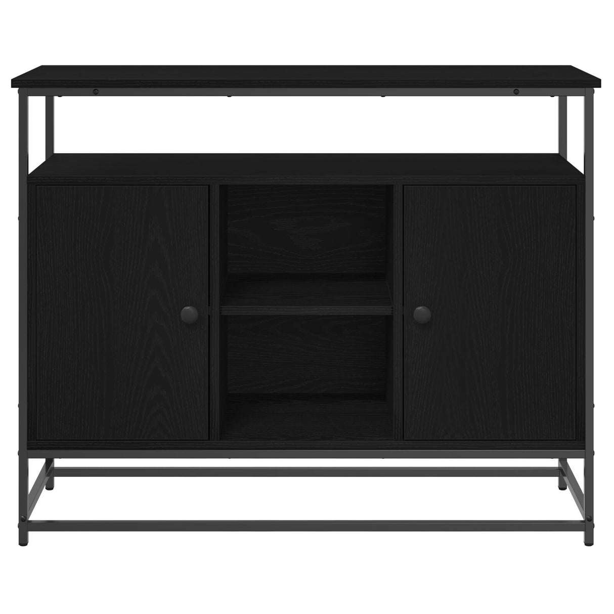 Sideboard Black Oak 100X35X80 Cm Engineered Wood And Steel