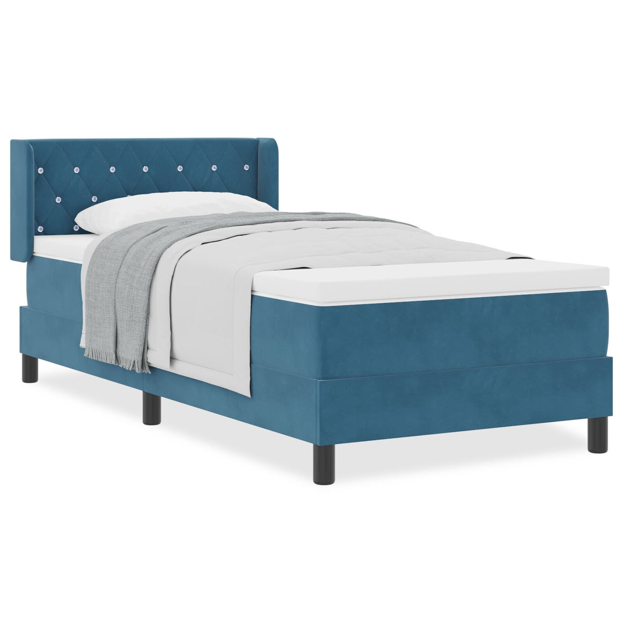 Box Spring Bed With Mattress Dark Blue 90X200 Cm Velvet