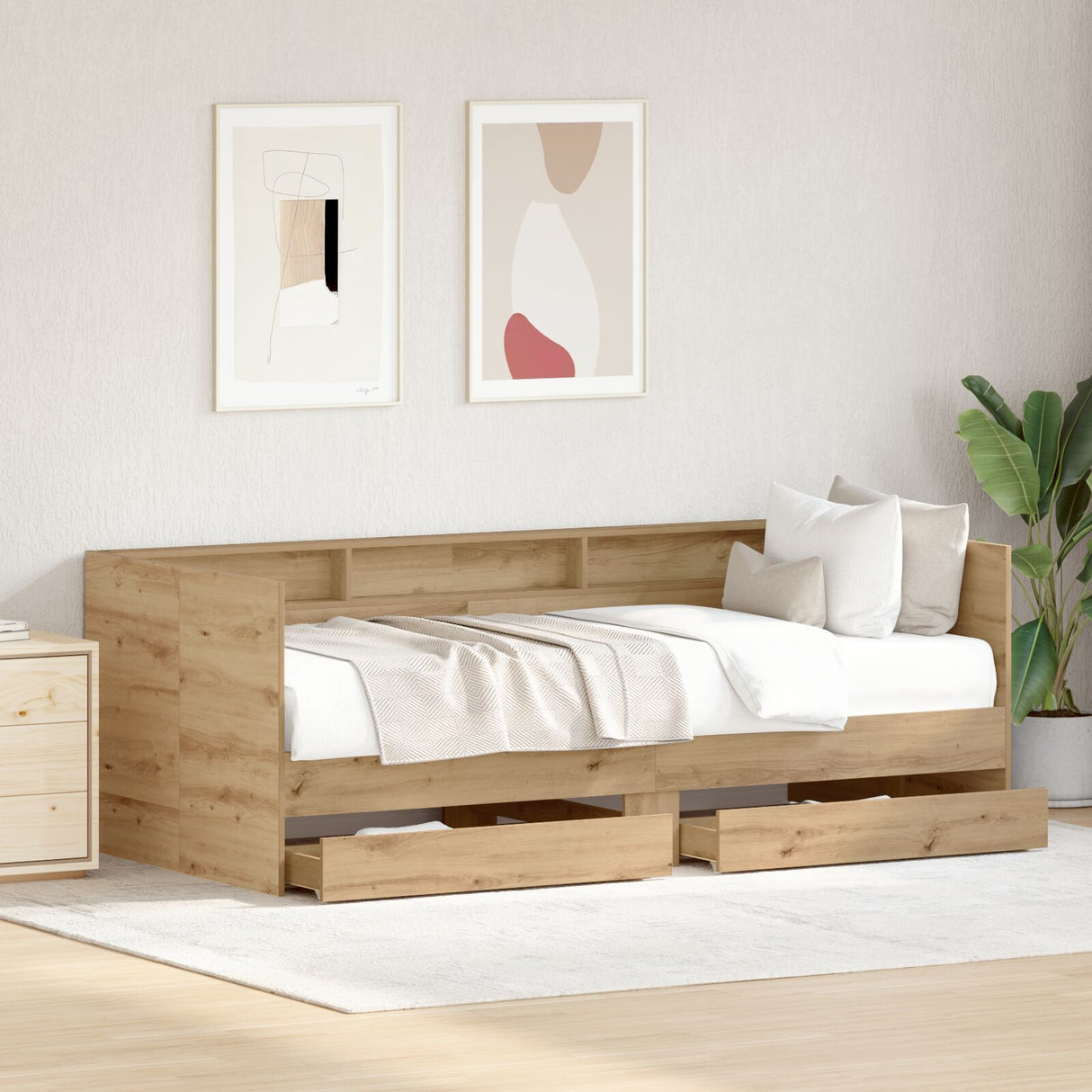 Daybed With Drawers Artisan Oak Engineered Wood 90 X 190 Cm
