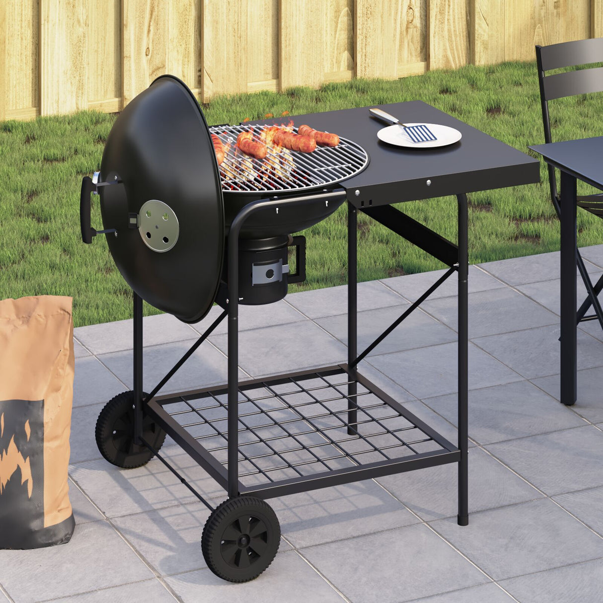 Charcoal Grill Cart With Lid Black 96X72X113 Cm Metal