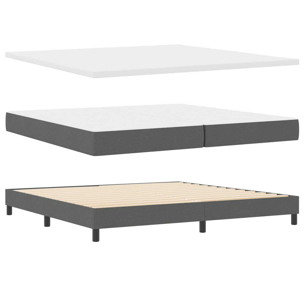 Box Spring Bed With Mattress Dark Grey 200X200 Cm Fabric, Headboard Diamond Blocks Design Dark Grey 200 Cm Fabric