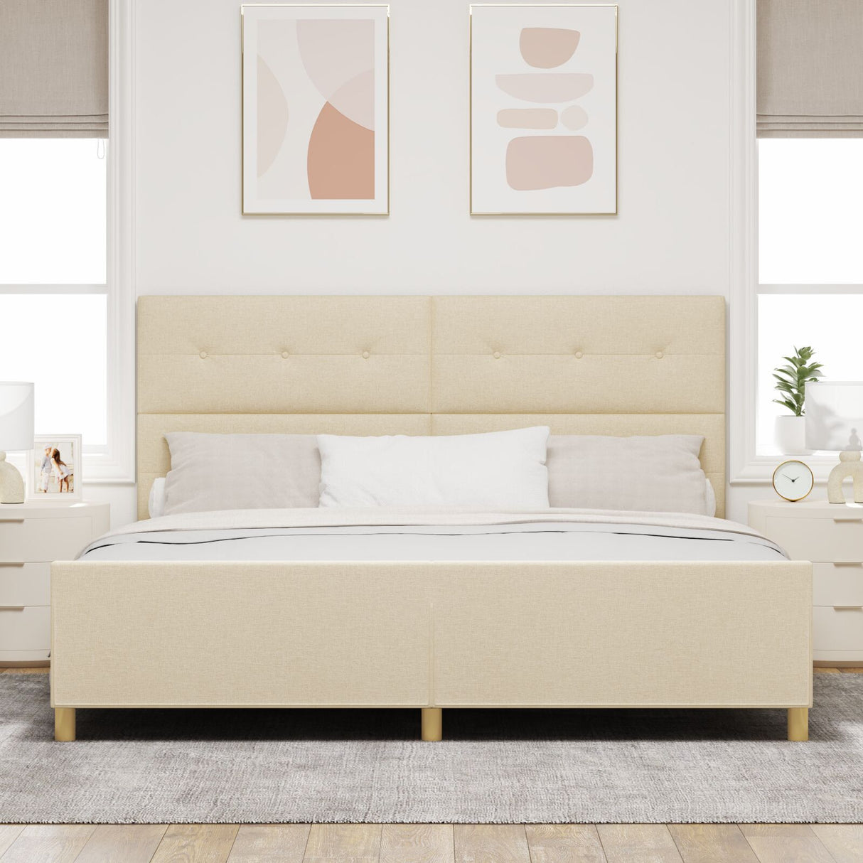 Bed Frame Cream 200X200 Cm Fabric