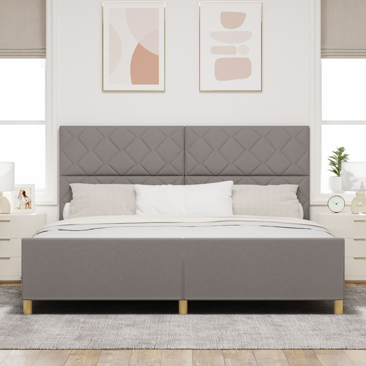 Bed Frame Taupe 200X200 Cm Fabric