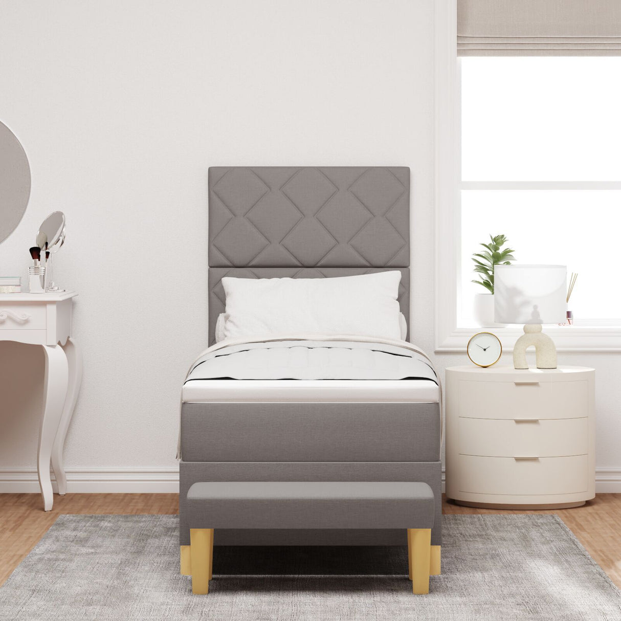 Box Spring Bed With Mattress & Bench Taupe 80X200 Cm Fabric