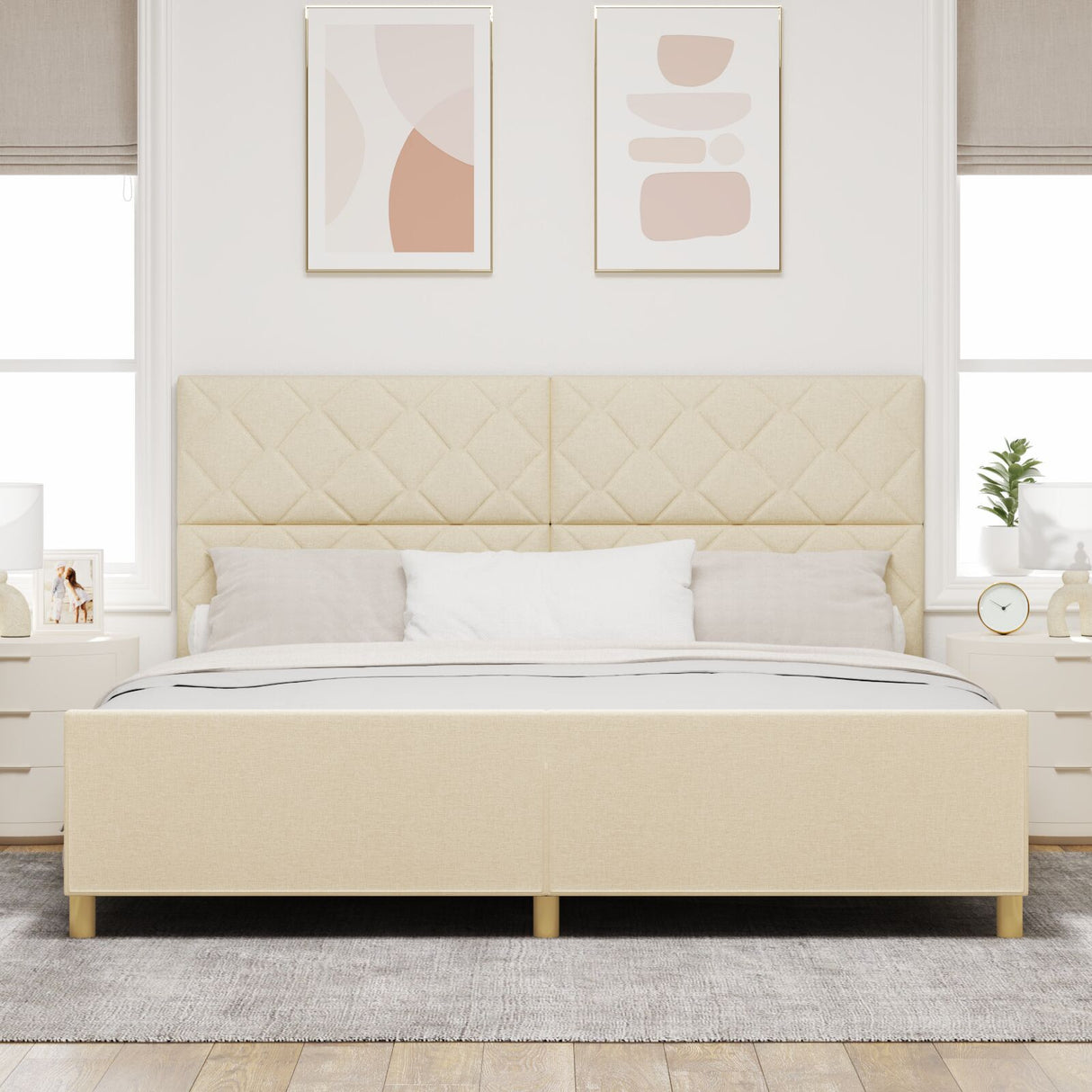 Cream Fabric Bed Frame 200X200 Cm