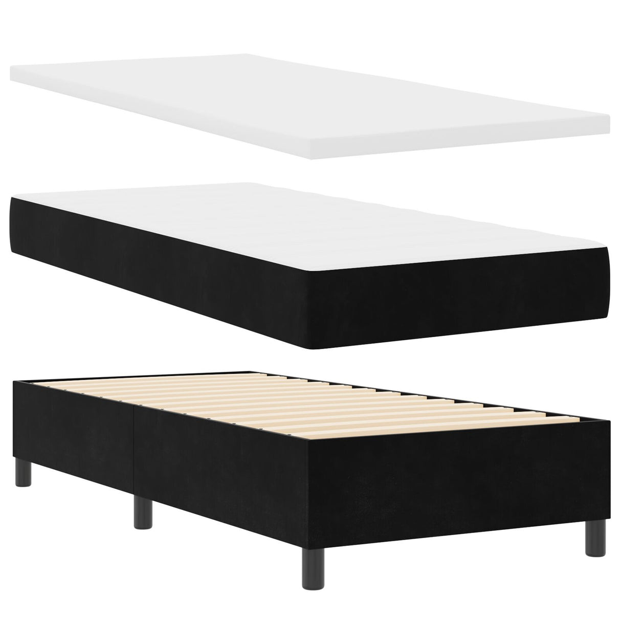 Box Spring Bed With Mattress & Led Black 100X200 Cm Velvet