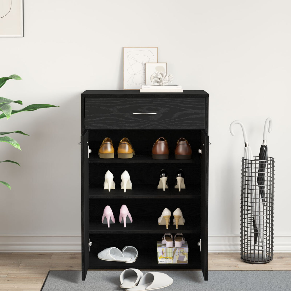 Shoe Cabinet - Black Oak, 60X35X84 Cm, Made Of Engineered Wood