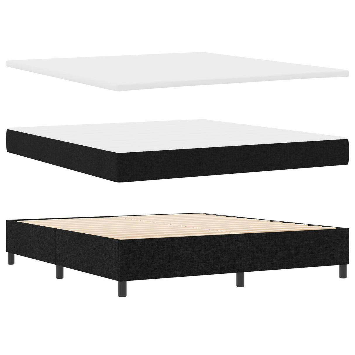 Box Spring Bed With Mattress & Led Black 180X200 Cm Fabric