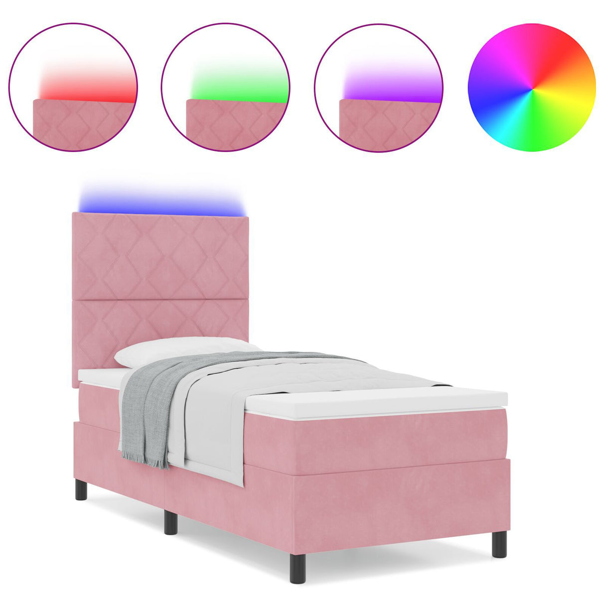 Box Spring Bed With Mattress & Led Pink 90X190 Cm Velvet