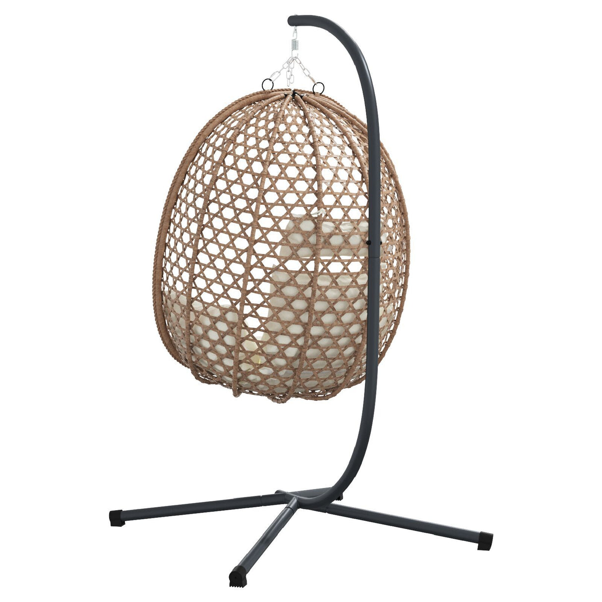 Hanging Egg Chair Basket With Stand Coffee Poly Rattan