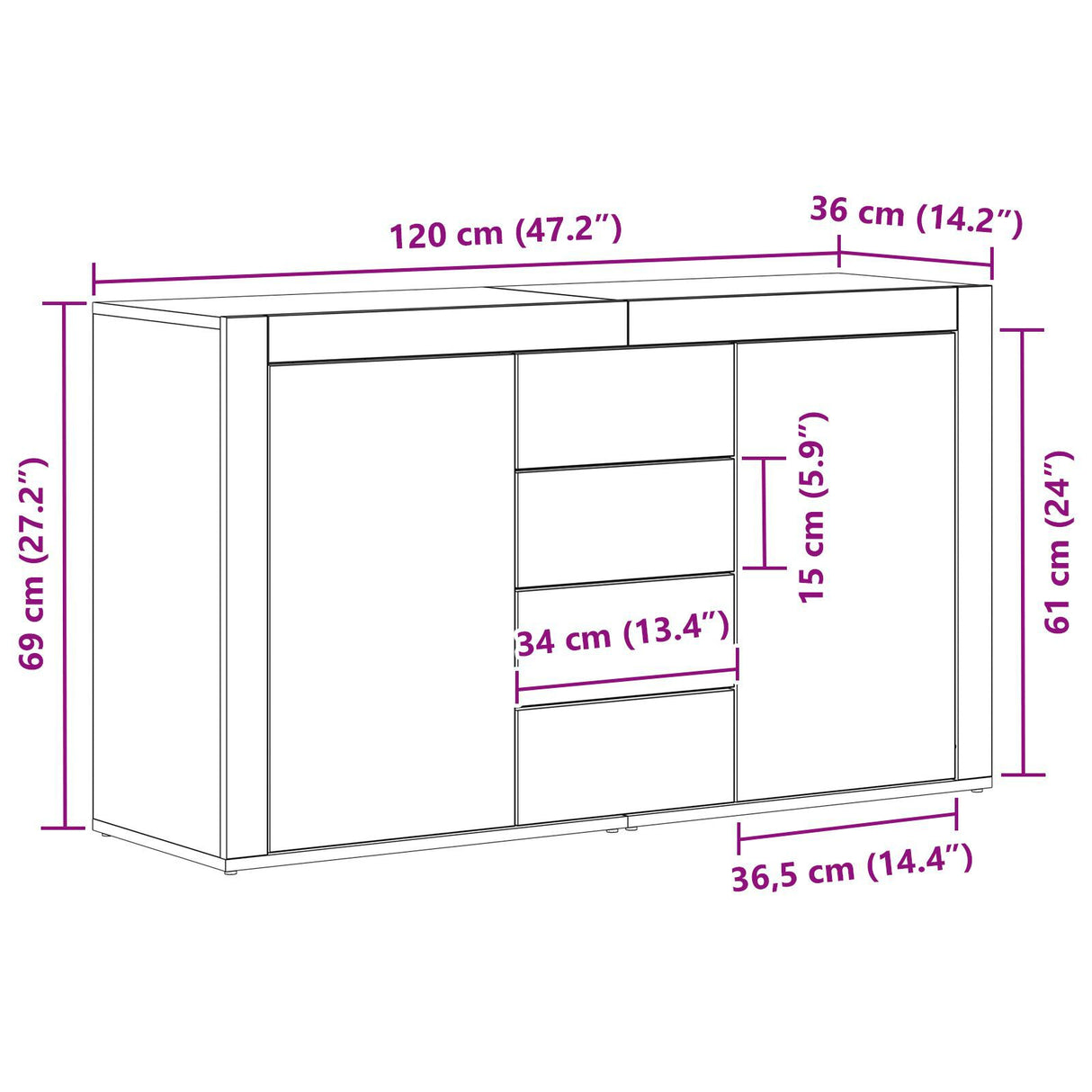 Sideboard Wood 120 X 36 X 69 Cm Storage